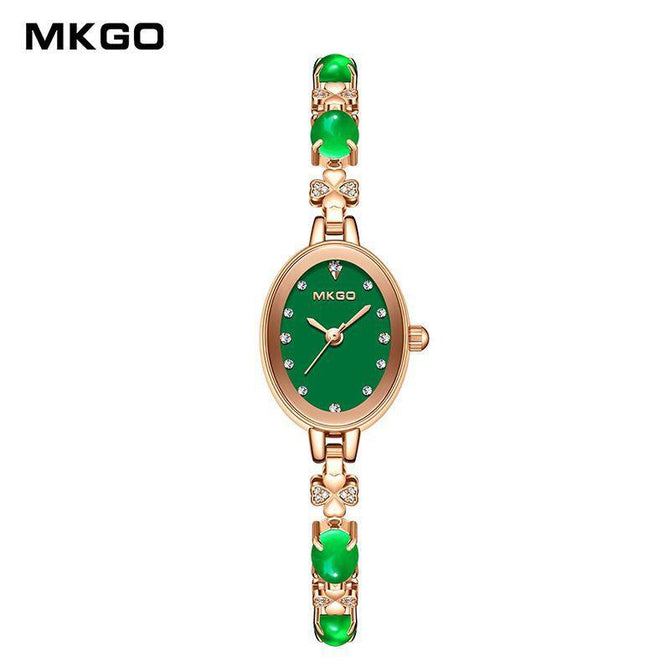 MKGO M8106  Light Luxury Small Fashion  watches Simple Small Green Plate High Grade Jade Chalcedony Bracelet Women's Waterproof Watch Casual