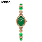 MKGO Light Luxury Small Fashion Simple Small Green Plate High Grade Jade Chalcedony Bracelet Women's Waterproof Watch M8106