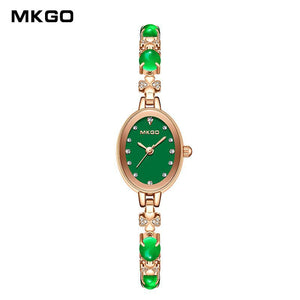 MKGO Light Luxury Small Fashion Simple Small Green Plate High Grade Jade Chalcedony Bracelet Women's Waterproof Watch M8106