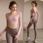 New Yoga Clothing Suit Women With Chest Pad Long Sleeve Sports Top Tight Running Fitness Clothing 206+181