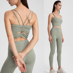 New women yoga suits sports vest yoga clothes bra high waist hip lifting running fitness pants suit WXM263+CKM219