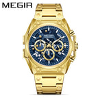 Megir Watch Men Stainless Steel Hollowed Fashion Sports Timing Quartz Steel Timepiece 4220