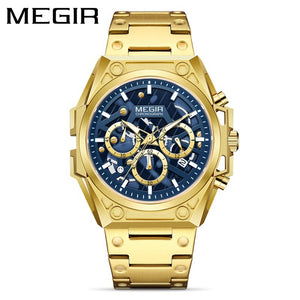 Megir Watch Men Stainless Steel Hollowed Fashion Sports Timing Quartz Steel Timepiece 4220