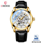 CHENXI new automatic mechanical watch men's leather strap hollow mechanical watch luminous waterproof watch CX-8821