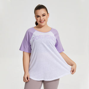 Women plus size T-shirt Loose Breathable Yoga Clothes Blouse Women's big Size Printing Color Contrast Running Athletic Clothing Short-Sleeved Clothes T-shirt YY182
