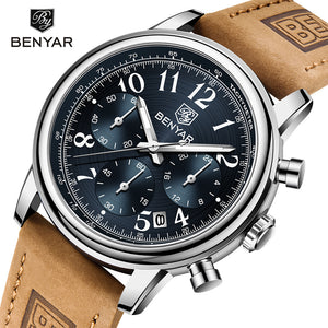 Benyar Multifunctional Chronograph Men's Watch Fashion Waterproof Sports Luminous Leather Men's Watch 5190