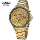 Winner Men's Personality Fashionable Golden All-Steel Hollow Automatic Mechanical men Watch SLZ46