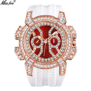 MISSFOX watch men's high-end fashion domineering personality full diamond large dial tape quartz watch V318
