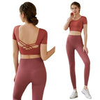 2022 new yoga clothes women's back short-sleeved cross-fit stretch sports fitness suit 216+181