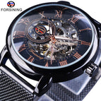 Forsining Watch Men's Fashion Casual Mesh Belt Hollow Gold Manual Mechanical men business Watch SLZe92