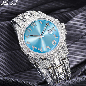 MISSFOX watch European and American hip hop diamond full diamond business men's waterproof quartz watch v320