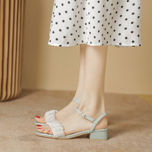 Sandals women's summer fairy style thick heel sandals single shoes folded one word buckle sandals women1688-1