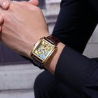 CHENXI Square Skeleton Automatic Mechanical Watch Men's fashion Leather Waterproof men's casual Watch CX-8816