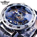 Winner Watch Men's Fashion Casual Classic Popular Rhinestone Hollow Manual Mechanical men Watch SLZg48
