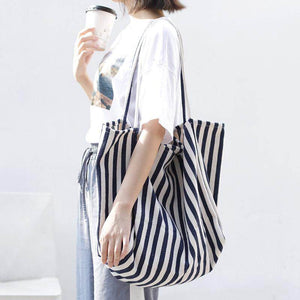 Korean retro art handbag simple small fresh striped canvas bag casual fashion large-capacity one-shoulder handbag SR1089TW