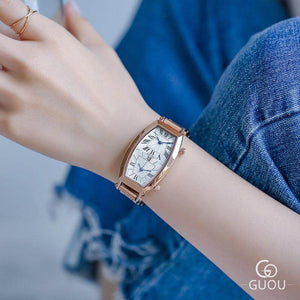 2021 New Arrive GUOU New Luxury Watch Women Unique Double movement double dial Watch Full Steel Women Watches