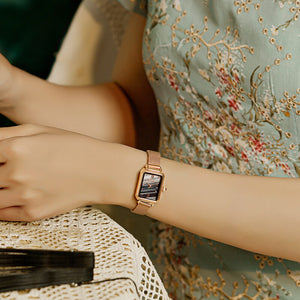 EAVANLIN 1895 Rose Gold Square Watch for Women Quartz Movement Mesh Steel Strap Ladies Rectangle Wristwatches Waterproof Fashion Female Clocks