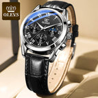 2021New OLEVS Mens Watches Fashion Business Waterproof Quartz Wrist Watch Men Top Brand Luxury Leather Strap Sport Clock men's casual