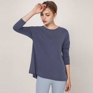 Yoga Clothing Top Women's Long-Sleeved Back Blouse Loose Quick-Drying Sports Jacket Pilates Workout Clothes T190607