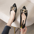 Single shoe women 2022 spring new pedal pointed metal buckle shoes women leisure flat sole single office lady casual shoes 222-7