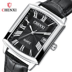 CHENXI Casual Couple Watch Morning Calendar Quartz Watch 079a Square Men and women Watch CX-079A Leather