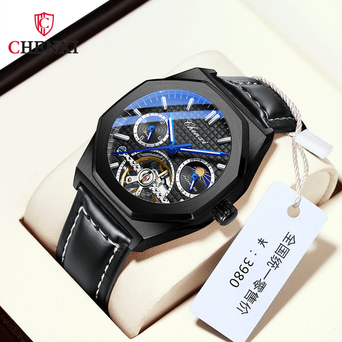 Chenxi new high-end flywheel sun moon star mechanical watch men's waterproof luminous mechanical watch CX-8814