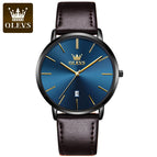 OLEVS Watch men simple thin calendar waterproof quartz men sports causal watch 5869 leather