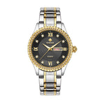 WWOOR 8856 Couple Watch Waterproof Luminous Watch Butterfly Snap Button Steel Strap Watch Strap Men's Diamond Gold Watch