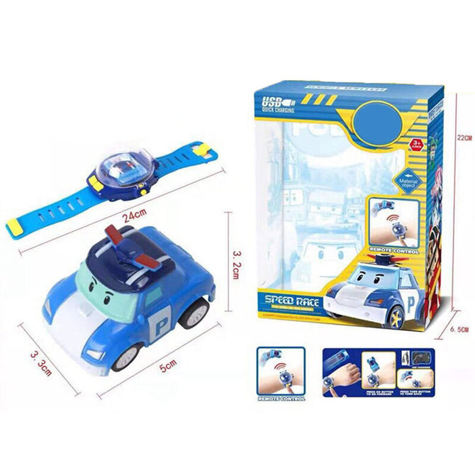 Watch remote control car toy cartoon police car mini car infrared remote control