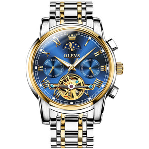 OLEVS Automatic Mechanical Men Watches Stainless Steel Waterproof Date Week Green Fashio Classic Wrist Watches
