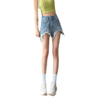 JEANS retro raw edge denim shorts summer women 2022 new high waist thin loose wide leg hot pants DK2008