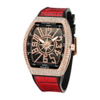 PINTIME Watch Men's casual Frankenstein Wine Barrel Watch Large Dial Watch leather Diamond Retro Watch