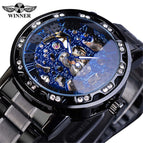 New Winner Watch Men's Fashion Casual Classic Popular Hollow Rhinestone Manual Mechanical Watch SLZg75