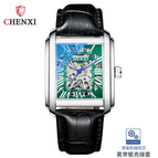 CHENXI Square Skeleton Automatic Mechanical Watch Men's fashion Leather Waterproof men's casual Watch CX-8816