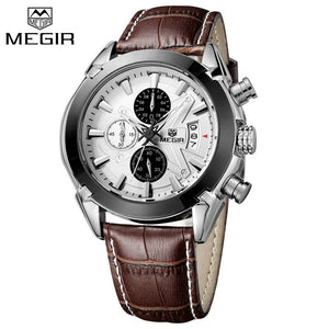 MEGIR 2020-B Luxury Brand Watches Men Quartz Chronograph 6 Hands Leather Clock Man Sports Wrist Watch