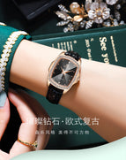 SENO Retro Square Diamond Ladies Belt Watch Simple Water Diamond British Women's Watch S040