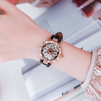 GUOU 6607 women's watch Genuine watches Women's leather strap watches come and go Petal quartz watches gifts