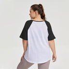 Women plus size T-shirt Loose Breathable Yoga Clothes Blouse Women's big Size Printing Color Contrast Running Athletic Clothing Short-Sleeved Clothes T-shirt YY182