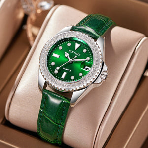 Belt Watch Fashion Trendy Green Niche Diamond Water Calendar Luminous Waterproof Watch for Women 8125