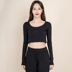 2021 Yoga suit Autumn long sleeve top women's short thin fitness suit training suit sportswear T-shirt QD57