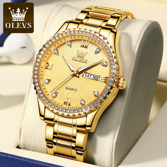 OLEVS Watch men gold diamond calendar waterproof quartz men watch 5565