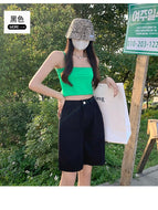 JEANS high-waist candy-colored denim five-point pants women's 2022 Korean version of high-waisted thin fresh casual pants 0567