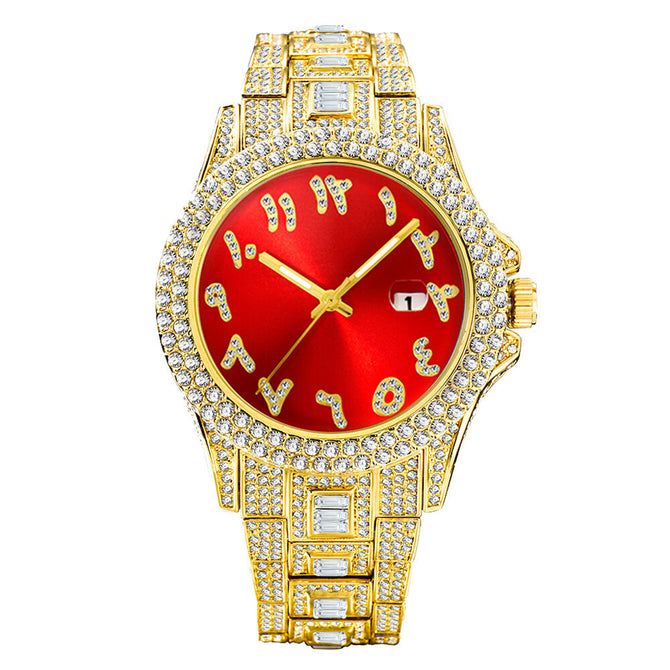 MISSFOX watch European and American hip hop diamond full diamond business men's waterproof quartz watch v320