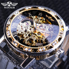 Winner Watch Men's Fashion Casual Classic Popular Rhinestone Hollow Manual Mechanical men Watch SLZg48