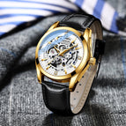 CHENXI new automatic mechanical watch men's leather strap hollow mechanical watch luminous waterproof watch CX-8821