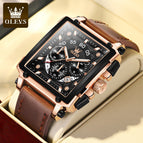 OLEVS Men's watch big dial square leather watch men students waterproof luminous quartz watch 9919wm