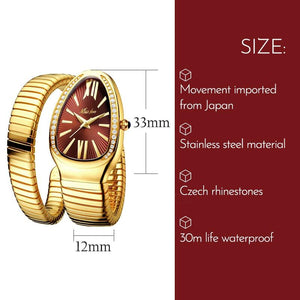 MISSFOX Women's Watches Snake Shape Luxury Wrist Watch For Women Steel Unique Gold Quartz Ladies Watch Clock Relogio Feminino