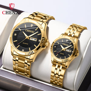 CHENXI Dual Calendar Watch Men's Stainless Steel Business Waterproof Couple's women quartz Watch CX-050A IPG