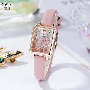 Gedi Women's Fashion Special Interest Light Luxury Creative Gradient Small Square Plate Student Belt Quartz women Watch 13033