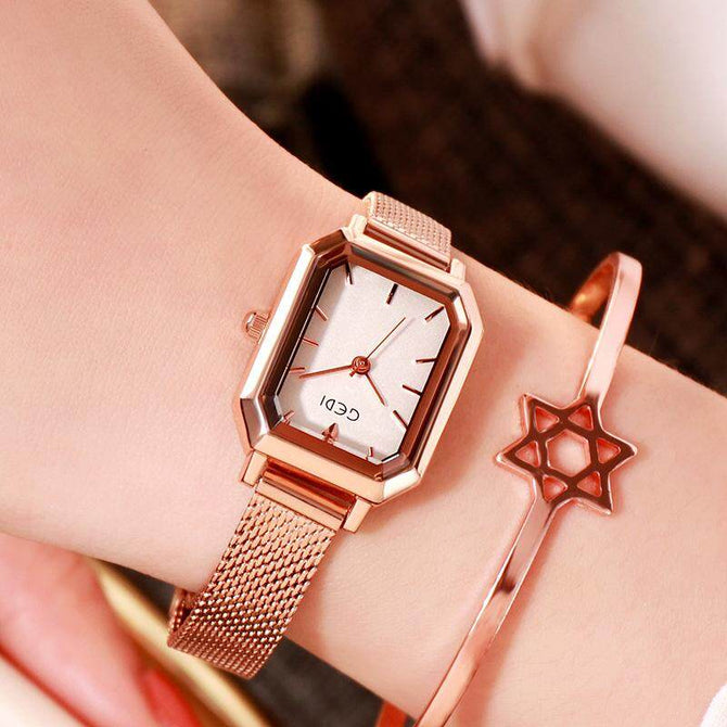 GEDI Women watch fashion simple easy match square popular quartz lady watch students bracelet 13004 mesh steel women's watch